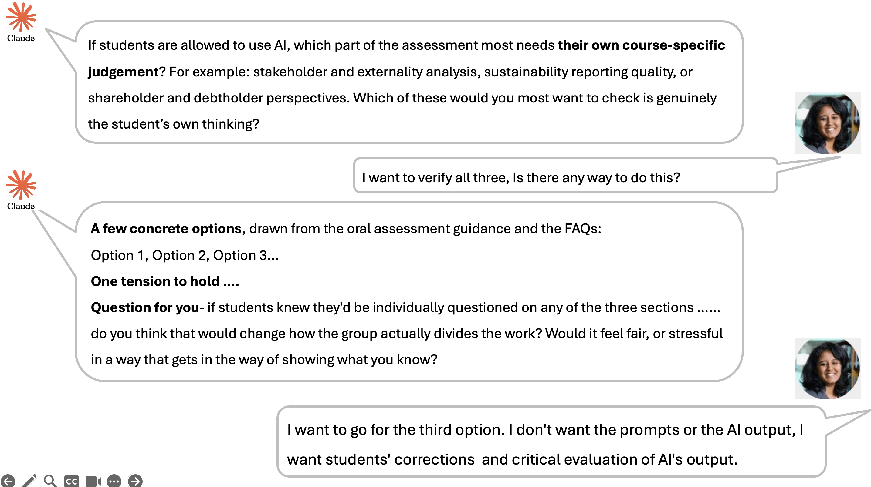 Image showing Claude chat about AI and assessment