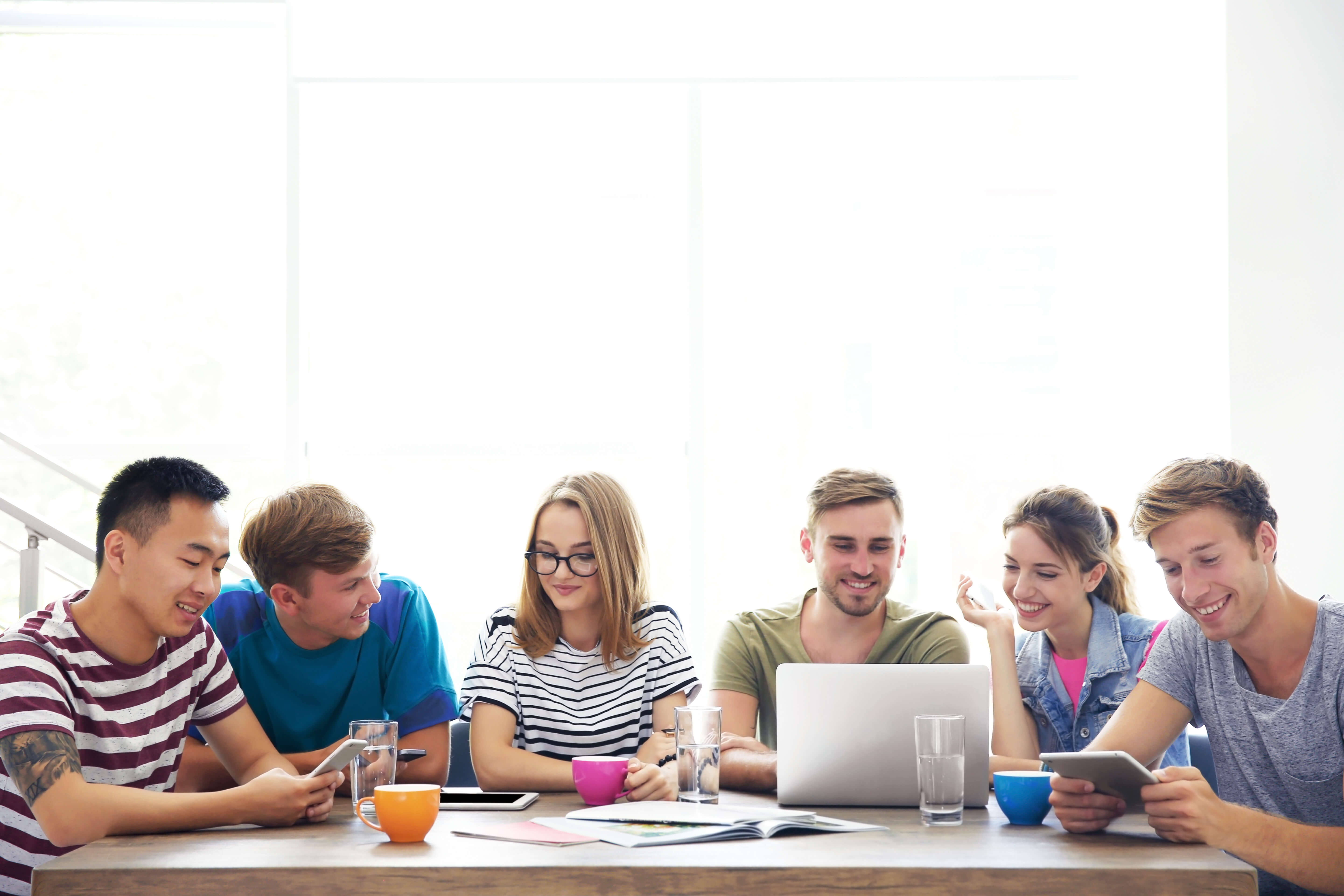 A group of students working