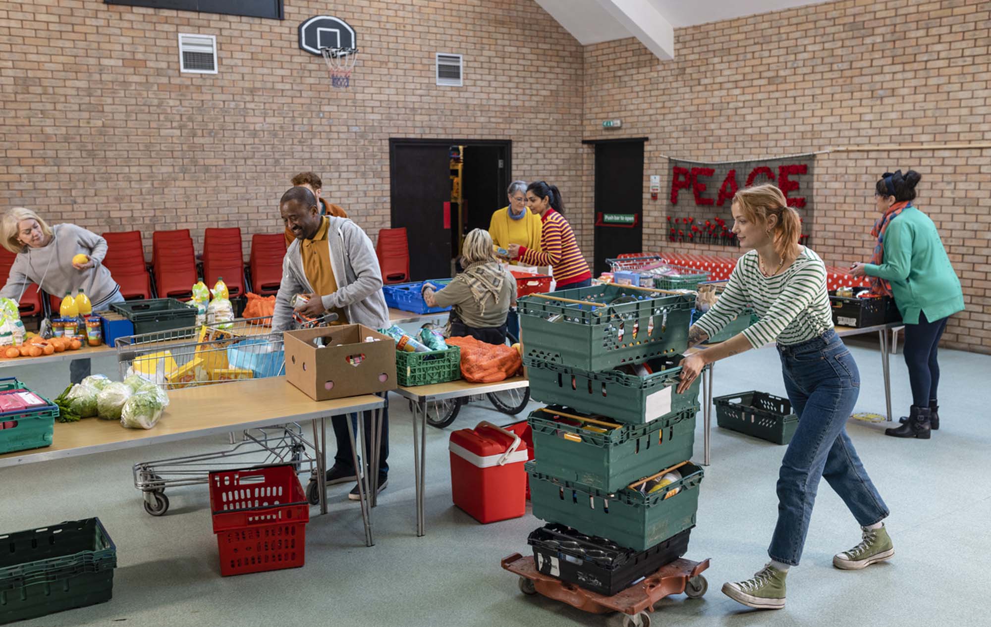 People working at a food bank
